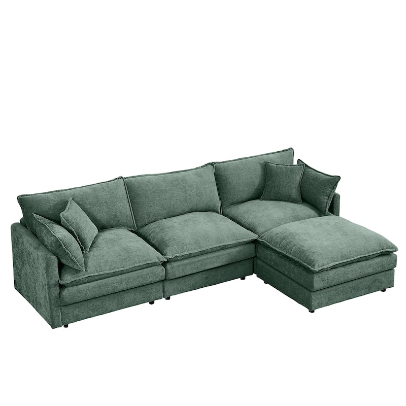 L Shaped Modular Sectional Sofa with Movable Ottoman, Comfy Chenille Upholstered Cloud Sofa, 3 Seater Sofa with Pllows