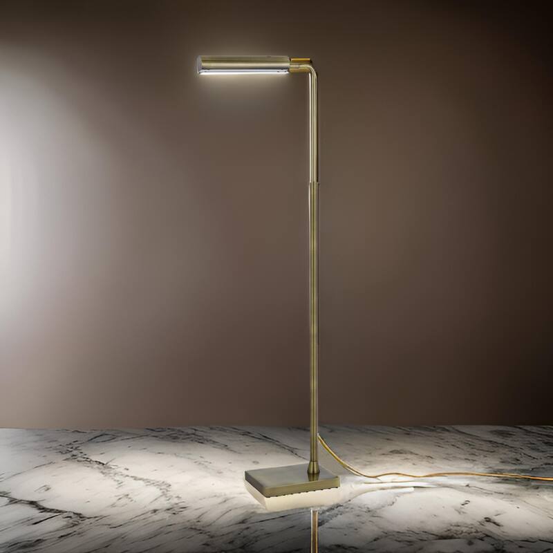 Kime 44-58 Inch Floor Lamp, Adjustable Height, LED, Antique Brass Finish