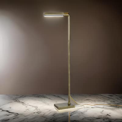 Kime 44-58 Inch Floor Lamp, Adjustable Height, LED, Antique Brass Finish