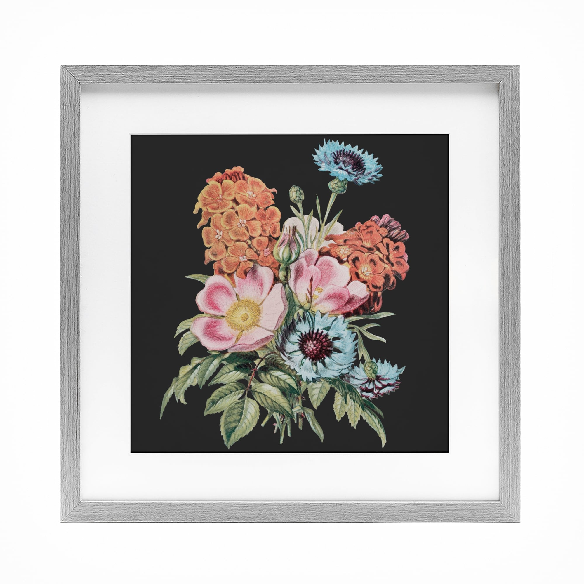 Stupell Vintage Bouquet Study over Black Under Glass Framed Design By Dan Meneely