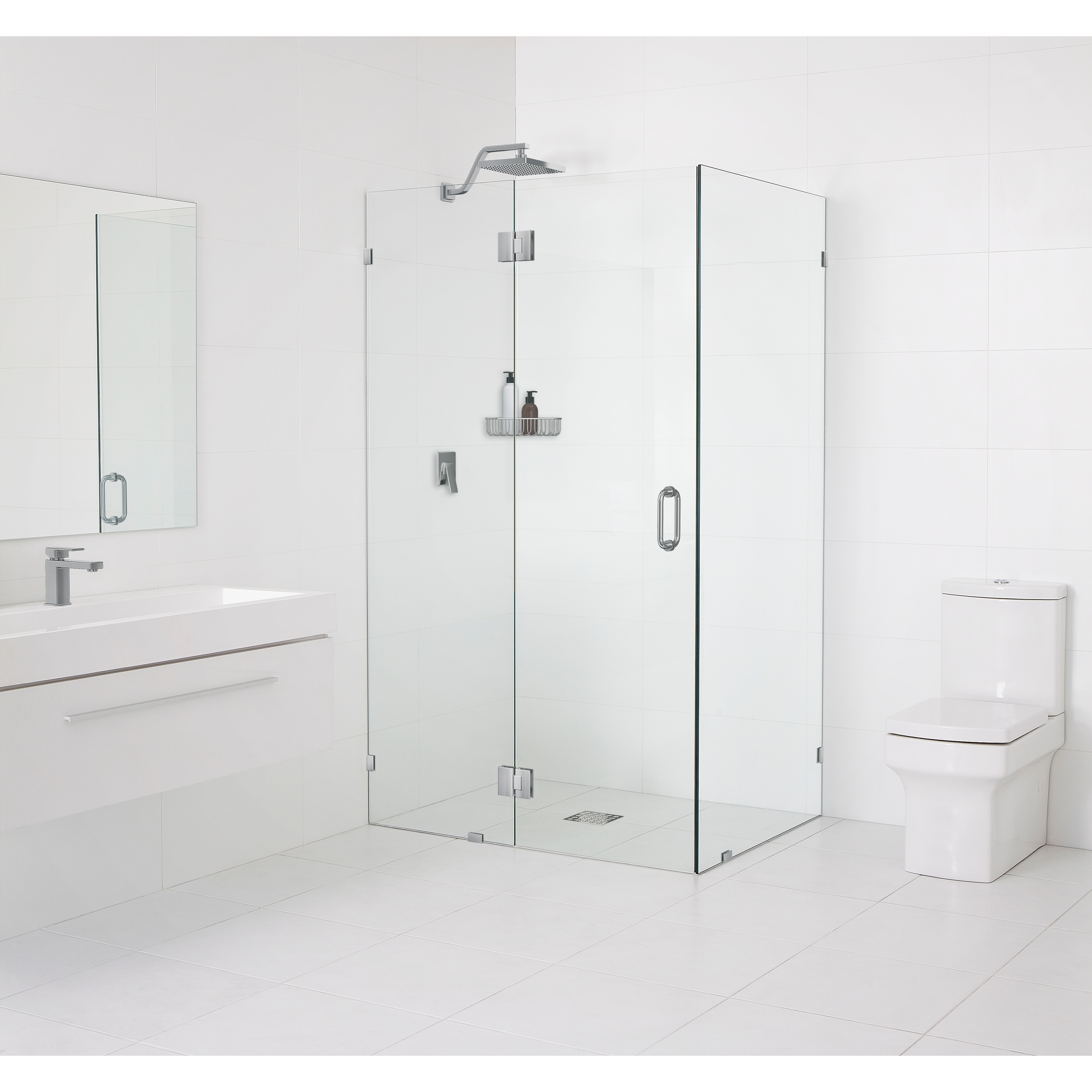 Glass Warehouse 78" x 36" x 48" Frameless 90 Degree Shower Enclosure - Glass Hinge