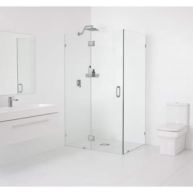 Glass Warehouse 78" x 59" x 32" Frameless 90 Degree Shower Enclosure - Glass Hinge - Brushed Nickel