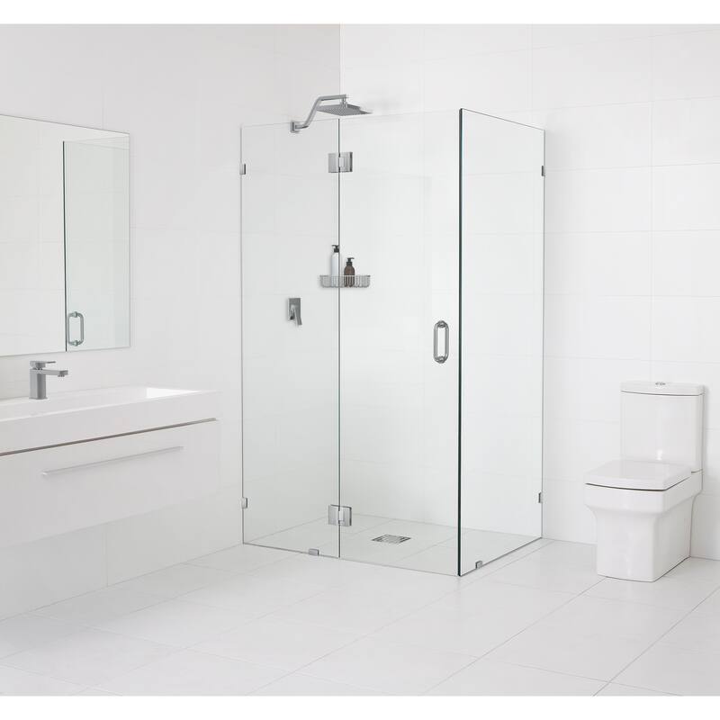 Glass Warehouse 78" x 59" x 37" Frameless 90 Degree Shower Enclosure - Glass Hinge - Brushed Nickel