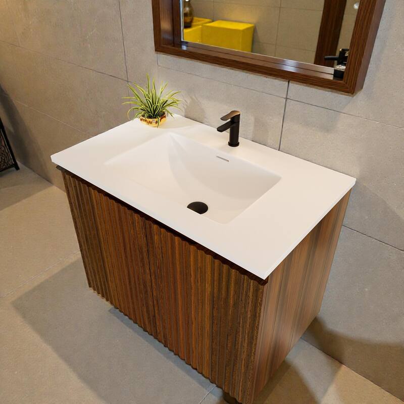 30 Inch Folding Wall Cabinet with Ceramic Sink, Patented 1-Minute Install, Space-Saving Modern Bathroom Cabinet