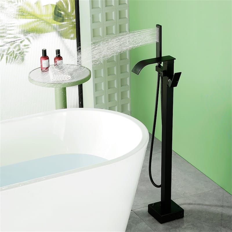 Floor Mount Tub Faucet With Hand Sprayer Freestanding Roman Bathtub Faucet Modern Waterfall Tub Filler Trim With Handheld Showe