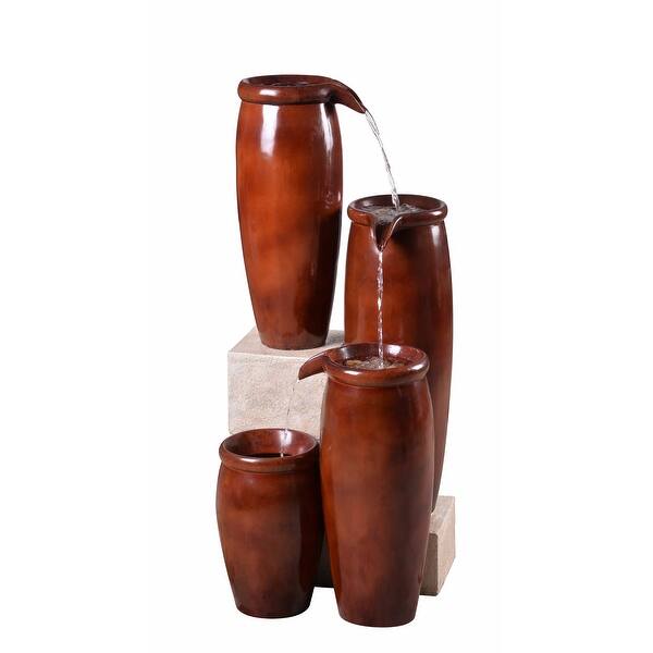 slide 2 of 8, Mezzo Rust Glaze and Red Clay Indoor/Outdoor Floor Fountain - 16" x 36"