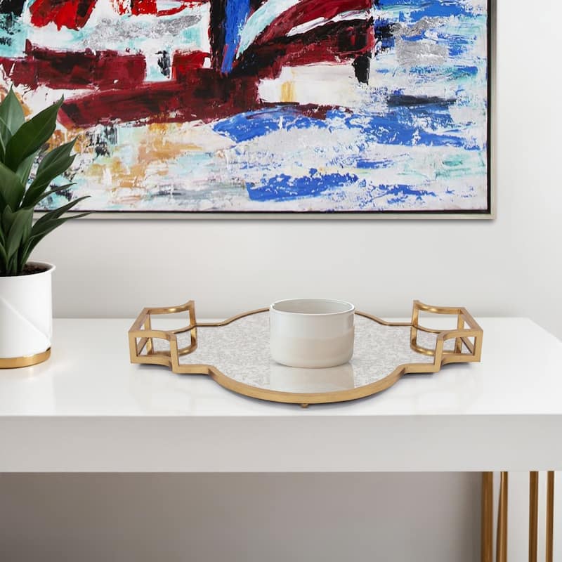 Allan Andrews Gold Leaf Scalloped Iron Tray with Antique Mirror - 27"W x 20"D