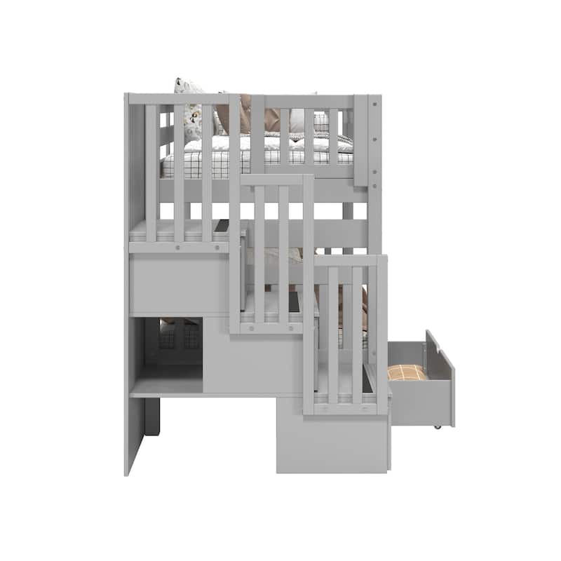 Taylor & Olive Trillium Twin over Twin Stairway Bunk Bed, 2 Drawers