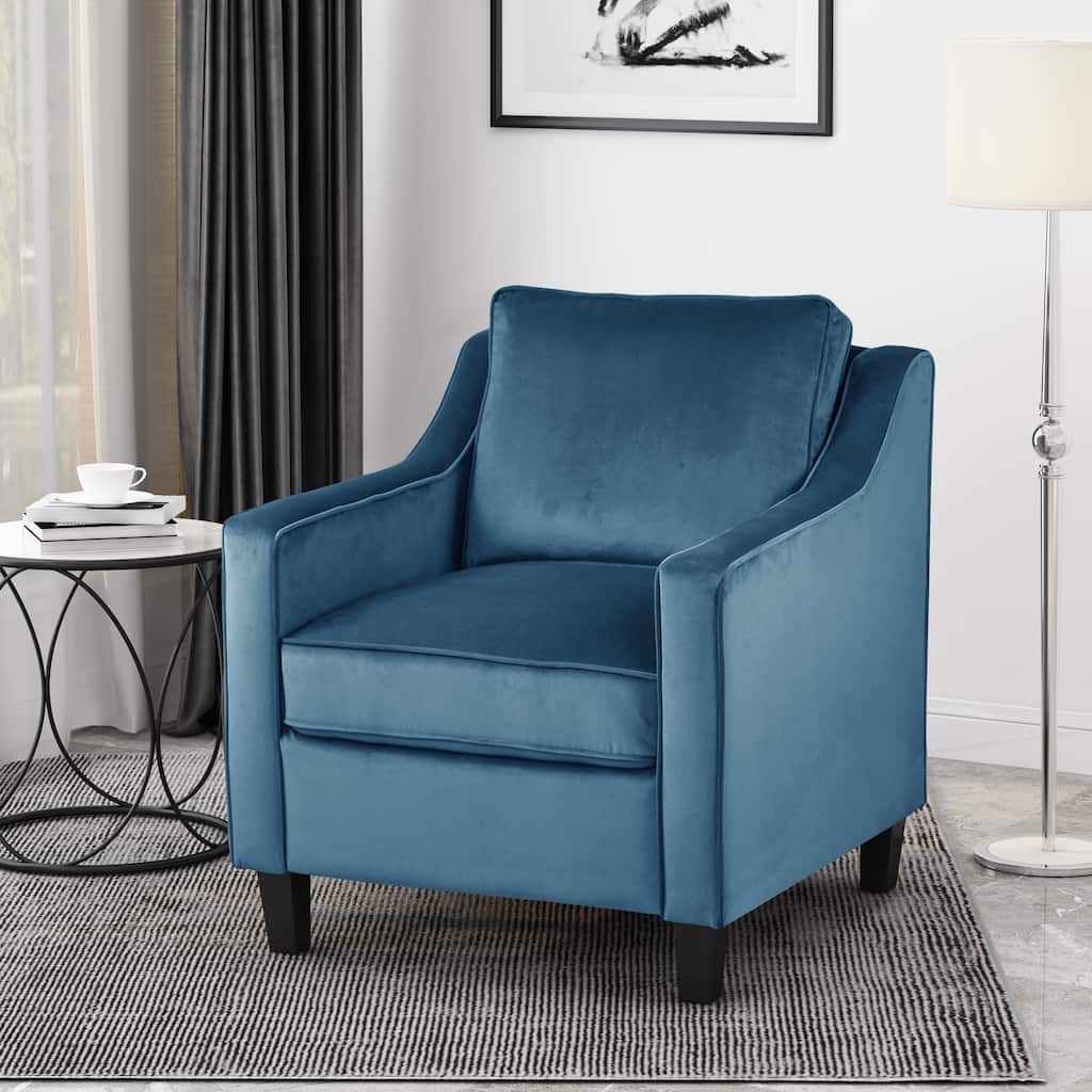 Roomfitters Velvet Accent Chair, Upholstered Armchair for Living Room Seating with Sloping Arms, Cozy Club Chair