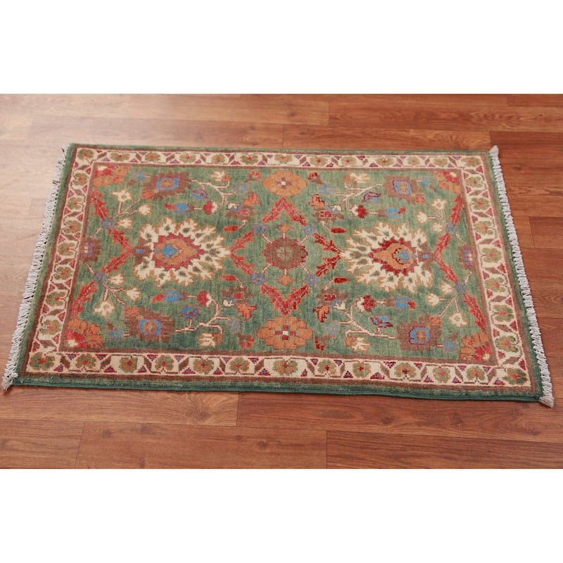 Green Floral Kazak Oriental Accent Foyer Rug Hand-Knotted Wool Carpet - 2'0"x 3'0" - 2'0"x 3'0" - Green