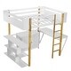 preview thumbnail 9 of 31, Full Size Wood Loft Bed With Built-in Storage Cabinet and Foldable desk
