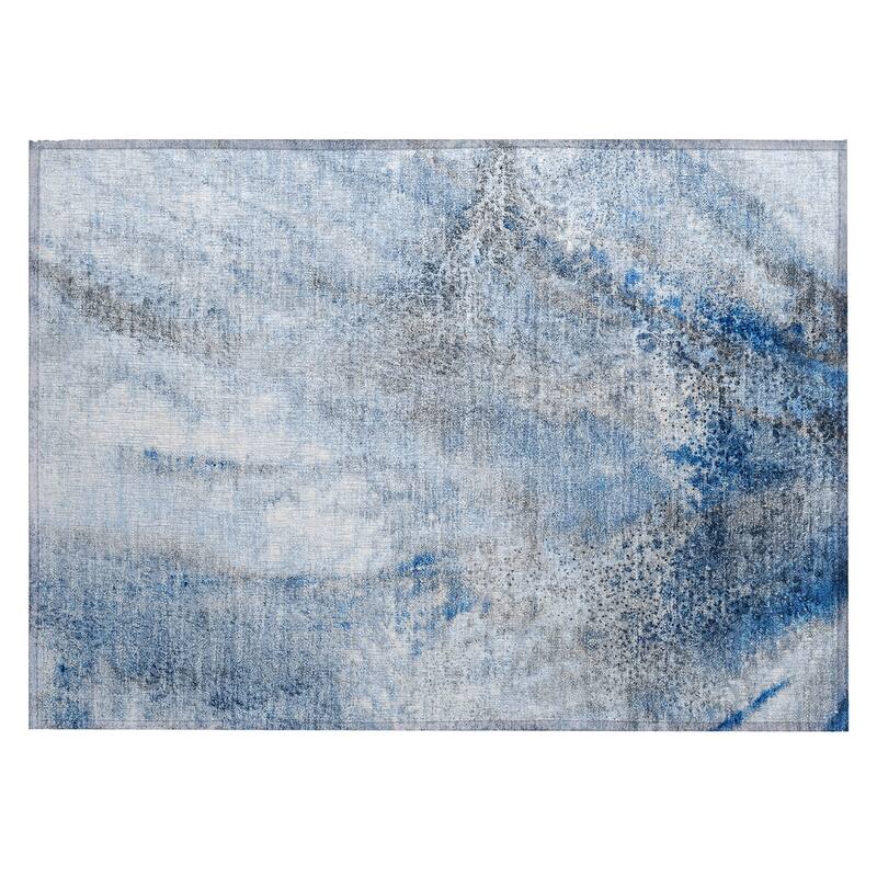 Machine Washable Indoor/ Outdoor Abstract Watercolor Chantille Rug