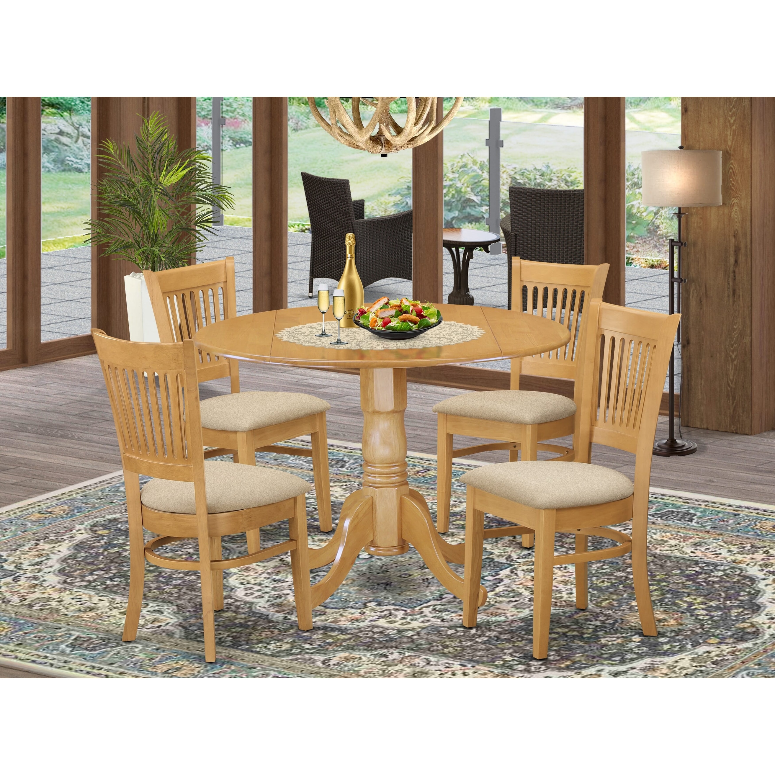 East West Furniture 5 Piece Dining Table Set a Round Wooden Table and 4 Chairs Oak Seat Type Options