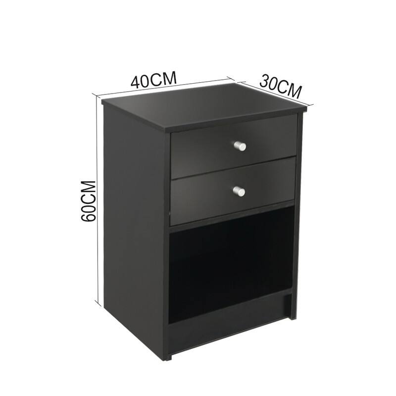 Round Handle Nightstand with Two Drawer Black