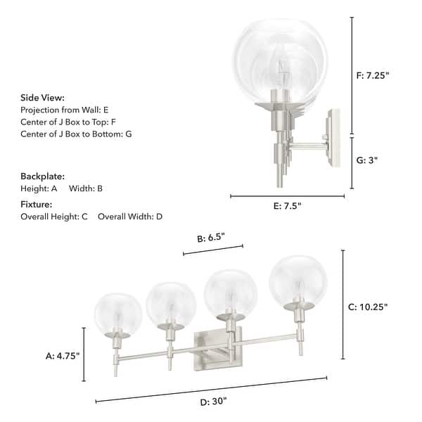 dimension image slide 2 of 7, Hunter Xidane Vanity Wall Light - Bathroom, Mid Century Modern, Glam - Clear glass