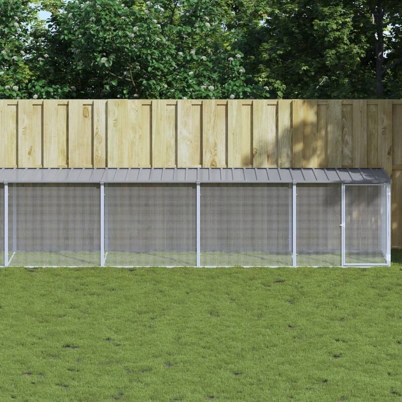 vidaXL Chicken Cage with Roof Metal Chicken Run Animal House Galvanized Steel - 316.1" x 38.6" x 35.4" - Gray