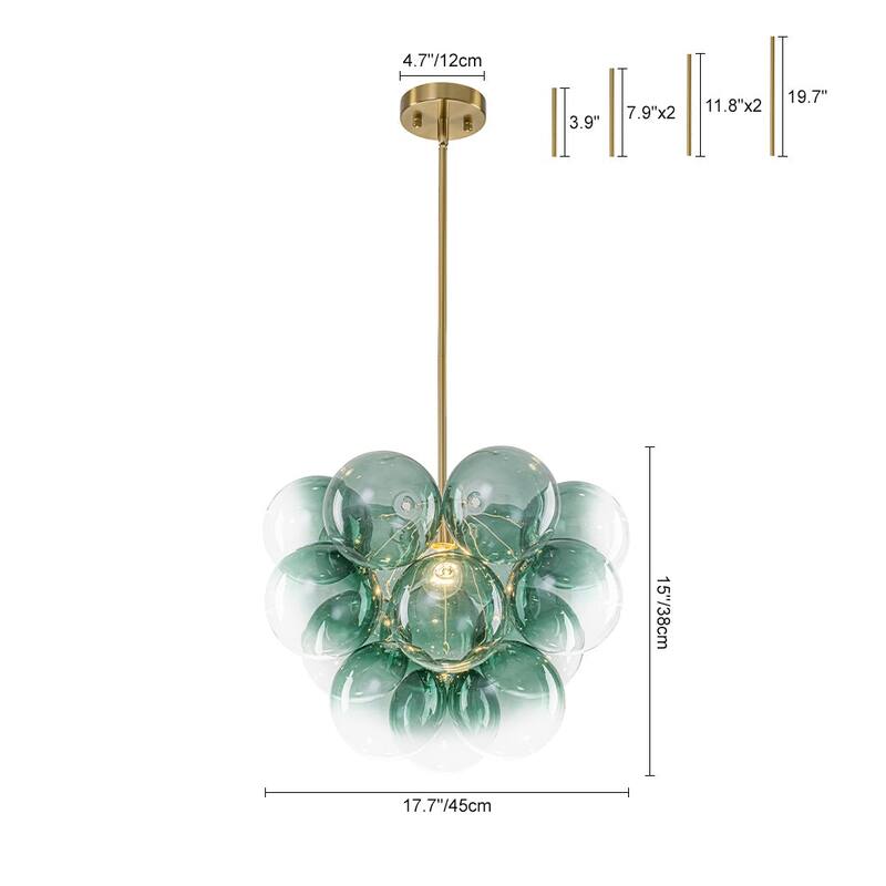 Glam Single-light Dining Room Glass Globe Bubble Chandelier - 17.7 in