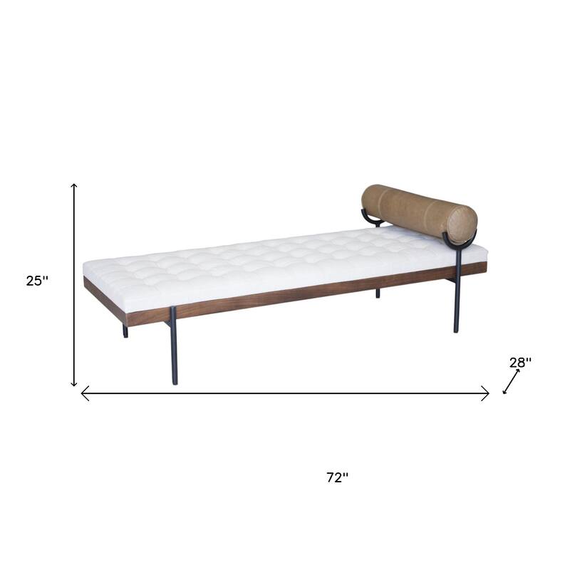 HomeRoots 72" Ivory Brown And Black Tufted Cotton Wood And Metal Cushioned Bench With Pillow - 72