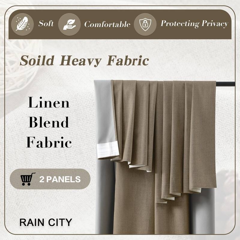 104 Inch Long Linen Blended Blackout Curtains 2 Panels Set