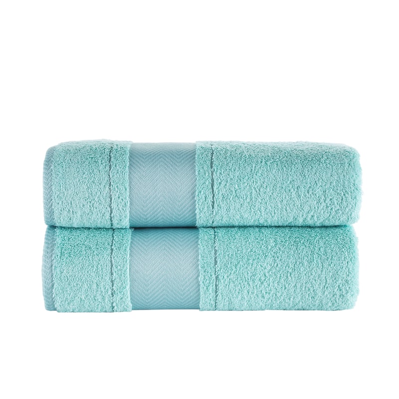 KAFTHAN Textile Fishbone Turkish Cotton Bath Towels (Set of 2) - 59"L x 35"W x 0.5"H - Turquoise