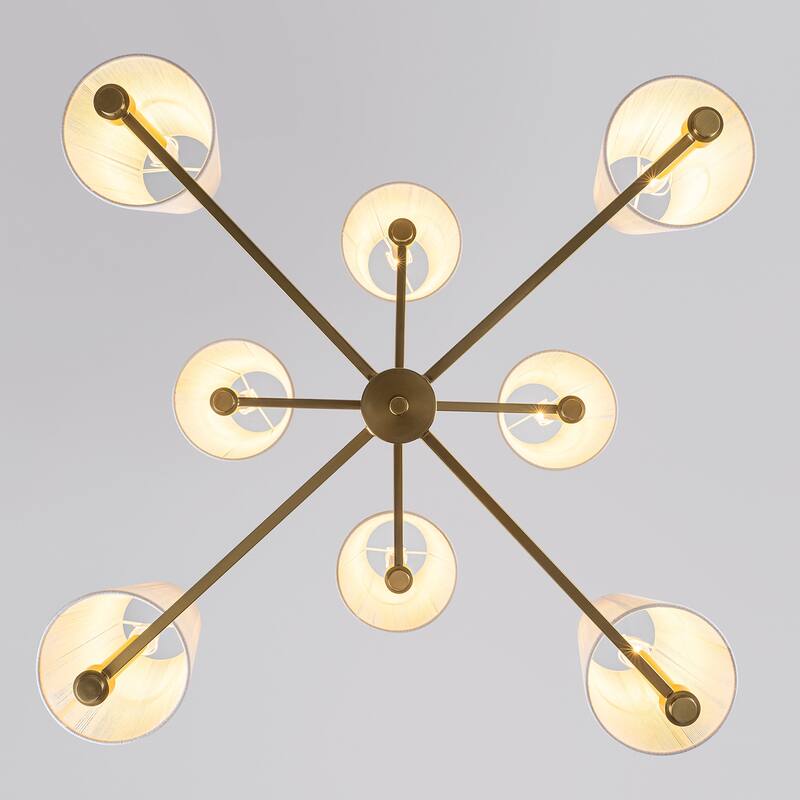 Mid-century Modern 8-Light Fabirc Cotton Chandelier for Dining and Living Room - Gold