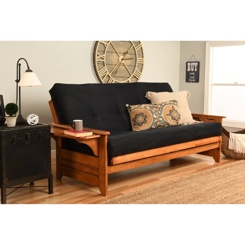 Copper Grove Dixie Honey Oak Full-size Futon Set with Suede Mattress - Suede Black