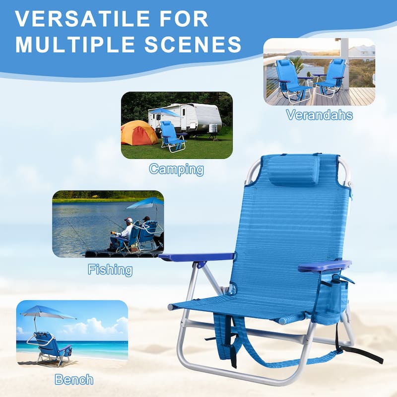 BOSSIN Outdoor Beach Chairs with Umbrella,Folding Backpack Beach Chair with Pockets and Cup Holder,Adjustable height Towel Rack