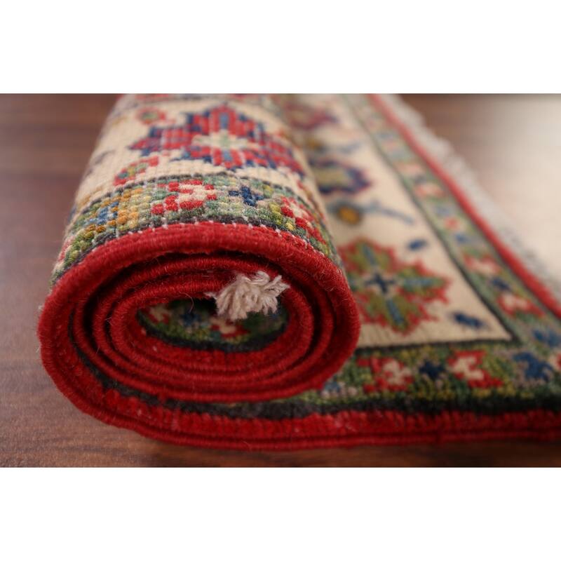 Kazak Oriental Accent Rug Hand-Knotted Geometric Red Wool Carpet - 2'0" x 3'0"