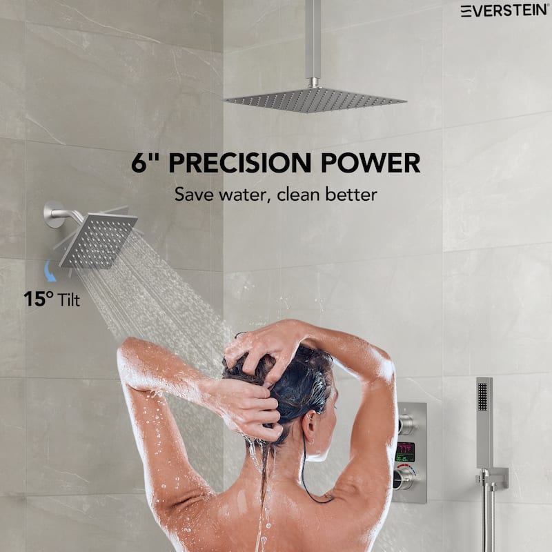 LCD Temperature Display Shower System, Dual Shower Heads Pressure Balance Shower Faucet Set