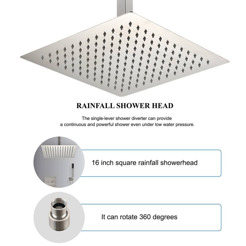 Shower Faucets Sets Complete Shower System 16 Inches Rain Shower Head with Handheld Shower Valve