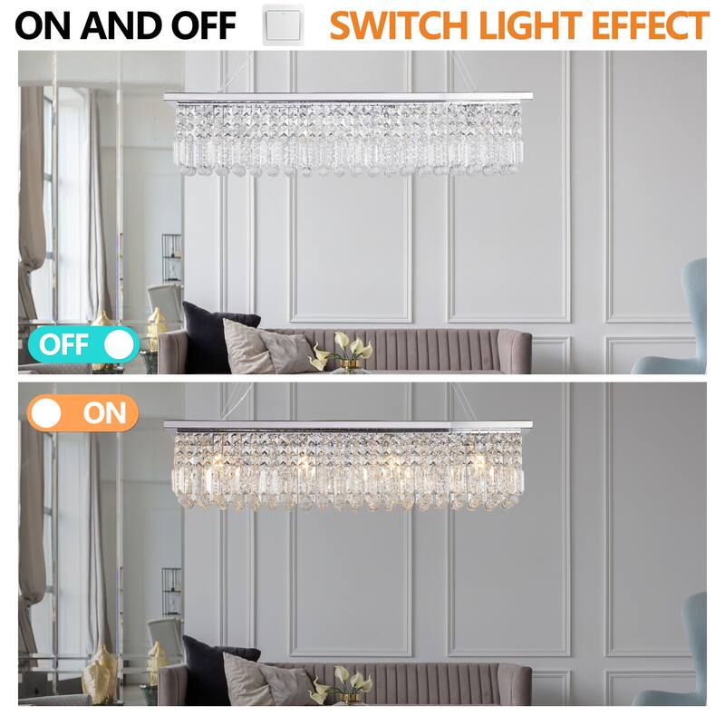 Modern Rectangular Crystal Chandelier 8-Light Pendant Lights for Dining Room (Bulbs Not Included)
