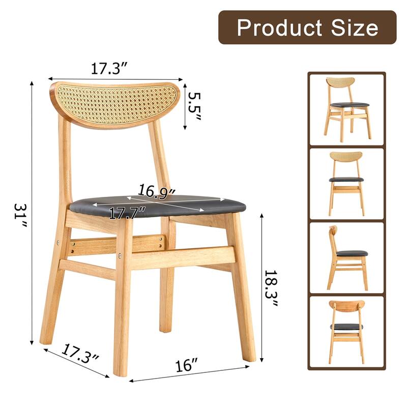 The Stylish And Durable Solid Wood Dining Chair,PU Cushion,Set of 4 - Wood