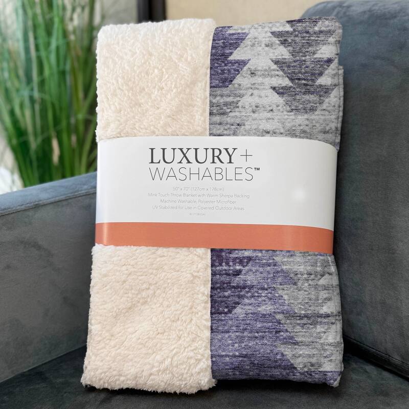 Premium Machine Washable Boho Modern Sherpa Throw Blanket