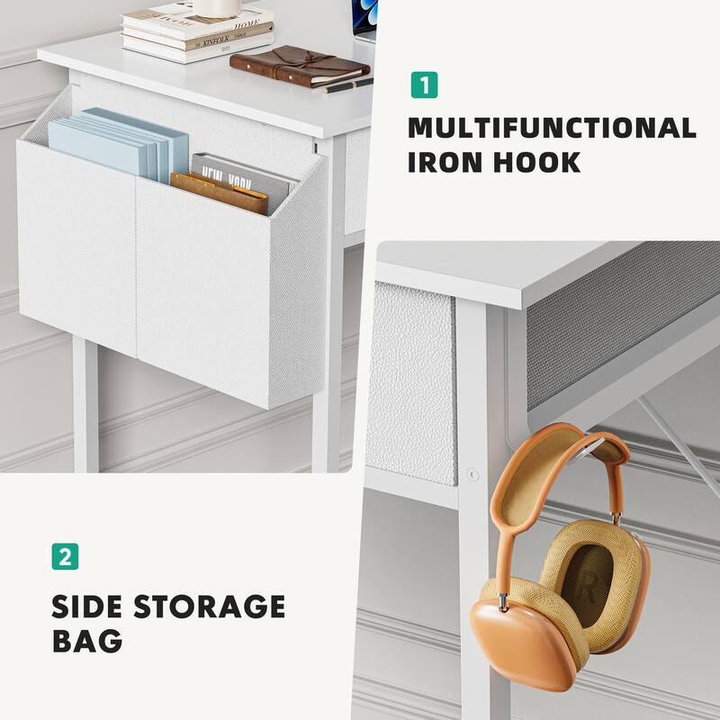 Computer Desk - Features Storage, Fabric Bag, Headphone Hook