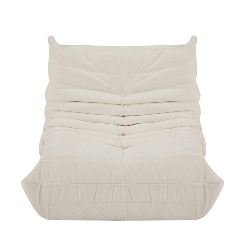 Off White Modern 35.4" Upholstered Buttons Tufted Chaise Lounge Chair with Memory Foam