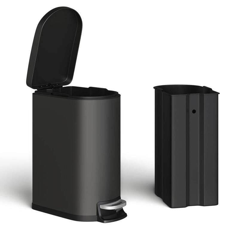 13.2 Gallon Step-on Metal Kitchen Trash Can, Slim Rustproof Garbage Can with Lid - Black