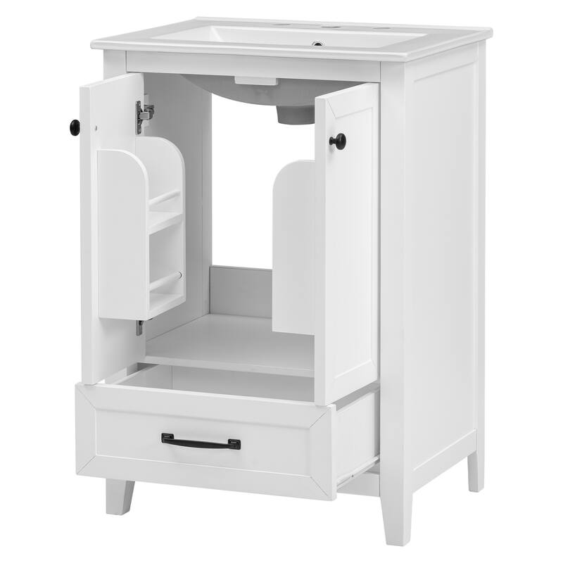 24" Bathroom Vanity with Sink, Bathroom Vanity Cabinet with One Drawer and Doors, Adjustable Shelf, Solid Wood and MDF, White