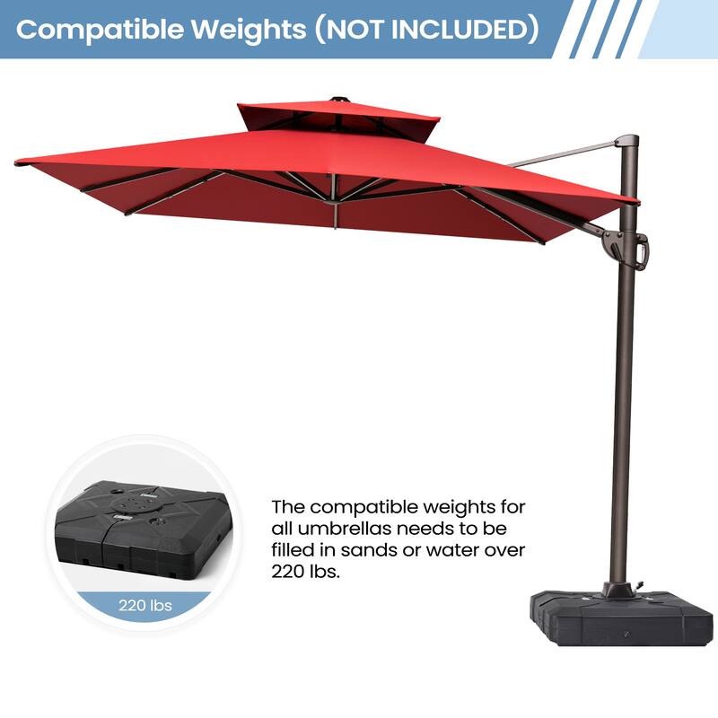 11 x 9 ft Outdoor Rectangular Patio Offset Cantilever Umbrella with 360-degree Rotation and 6 Shade Angles
