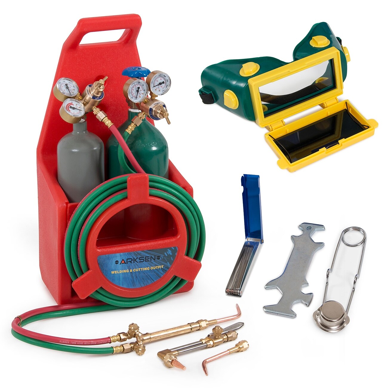 Oxy Acetylene Torch Kit With Empty Gas Tanks – Portable Welding & Cutting Set, Brass Nozzles, Gauges, Long Pipe, For Brazing, Cutting & Bending (Red)