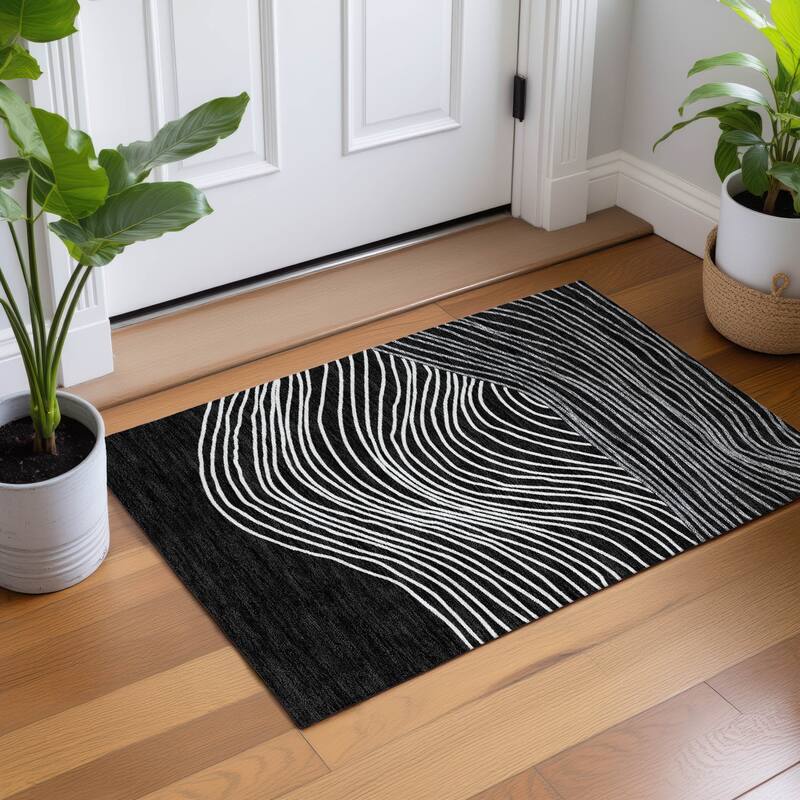 Machine Washable Indoor/ Outdoor Modern Arches Chantille Rug