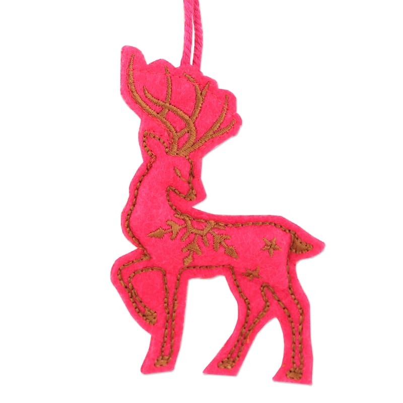 Novica Handmade Reindeer Dance Embroidered Wool Holiday Ornaments (Set Of 12)