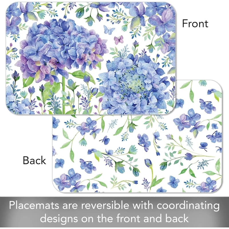 CounterArt Beautiful Hydrangea, Reversible Easy Care Flexible Plastic Placemat 4 Pack Made in The USA