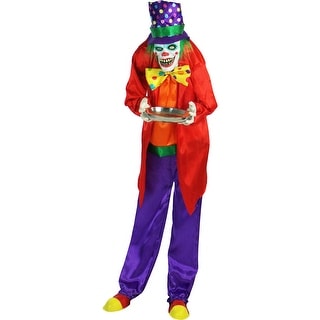 Haunted Hill Farm Life-Size Animatronic Clown, Indoor/Outdoor Halloween Decoration, Flashing Red Eyes, Poseable, Battery