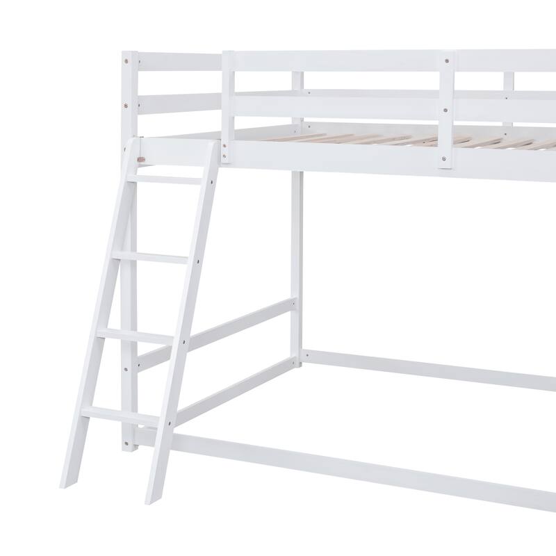 Full over Full Bunk Bed with Ladder, Slide, and Shelves in White