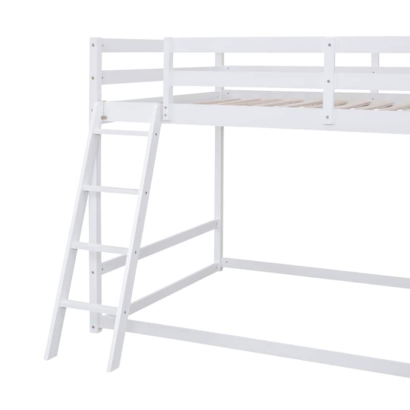 White Full Over Full Bunk Bed with Built-In Ladder, Slide, and Ample Storage Shelves