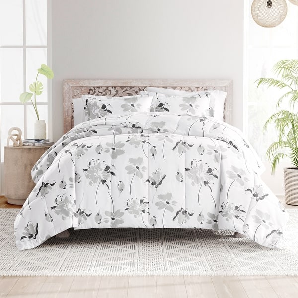 Becky Cameron Premium Magnolia Grey Patterned Comforter Set On Sale