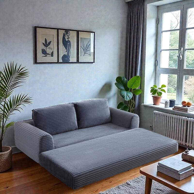 2 in 1 Folding Sofa Bed, Corduroy Convertible Sleeper Couch with Pillows, Boneless Futon Floor Sofa