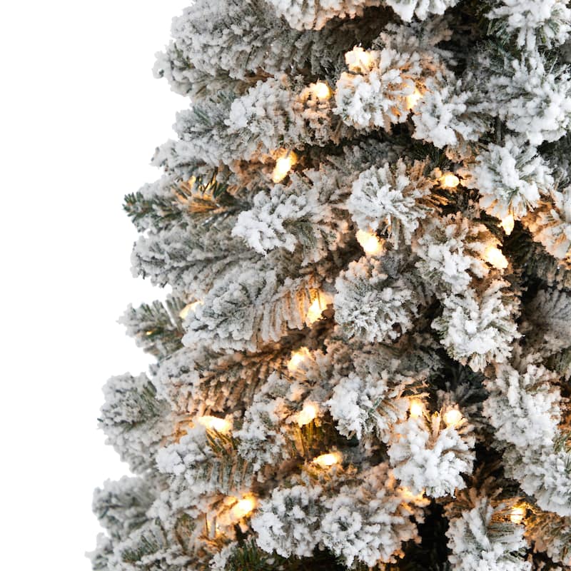 5’ Pre-Lit Pencil Flocked Artificial Christmas Tree, Clear LED Lights - 5 Foot