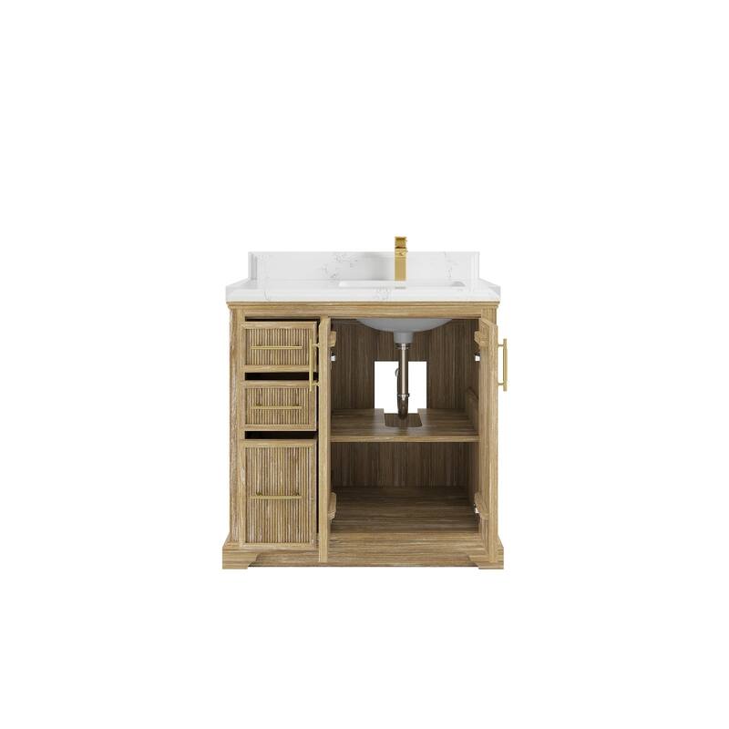 Willow Collections 36 x 22 Alys Solid Teak Right Offset Sink Bathroom Vanity with Quartz or Marble Countertop
