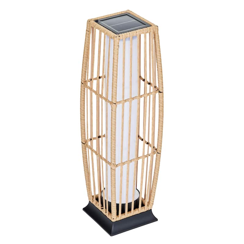 Solar Floor Lantern Outdoor Wicker Rattan Patio Light Vertical 7"x27"